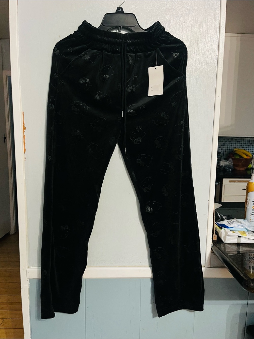 Helix Black Velour Jogger Pants with Subtle Pattern
